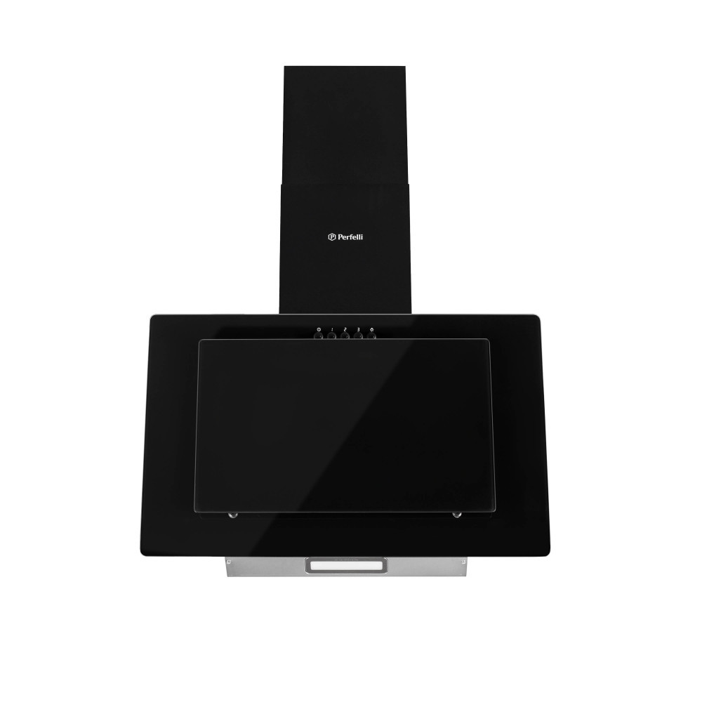 Чорна кухонна витяжка Perfelli DN 6142 BL LED, похила пристінна декоративна, чорне скло, 60 см, фото 1