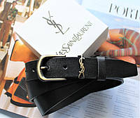 Женский кожаный ремень пряжка бронза Yves Saint Laurent черный