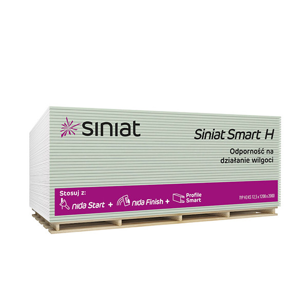 Гіпсокартон вологостійкий SINIAT NIDA SMART Н 12,5 х1200х2000