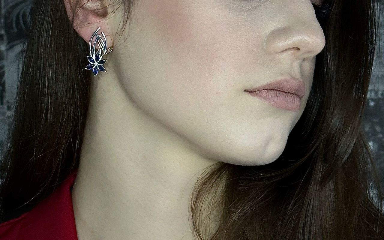 Срібні сережки з альпінітом і вставками золота, фото 1