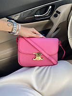 Сумка жіноча Celine Teen Triomphe Bag in Shiny Calfskin Pink Селін яскраво-рожевий DN091