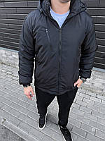 Куртка мужская демисезонная (черная) качественная стильная курточка с капюшоном для парней TWKV1