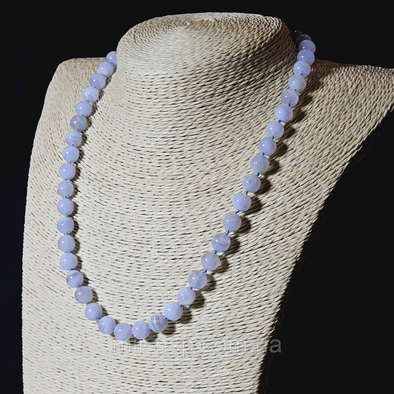 Намиста 100% натуральний блакитний агат сапфірин 8 мм довжина 44 см, фото 1