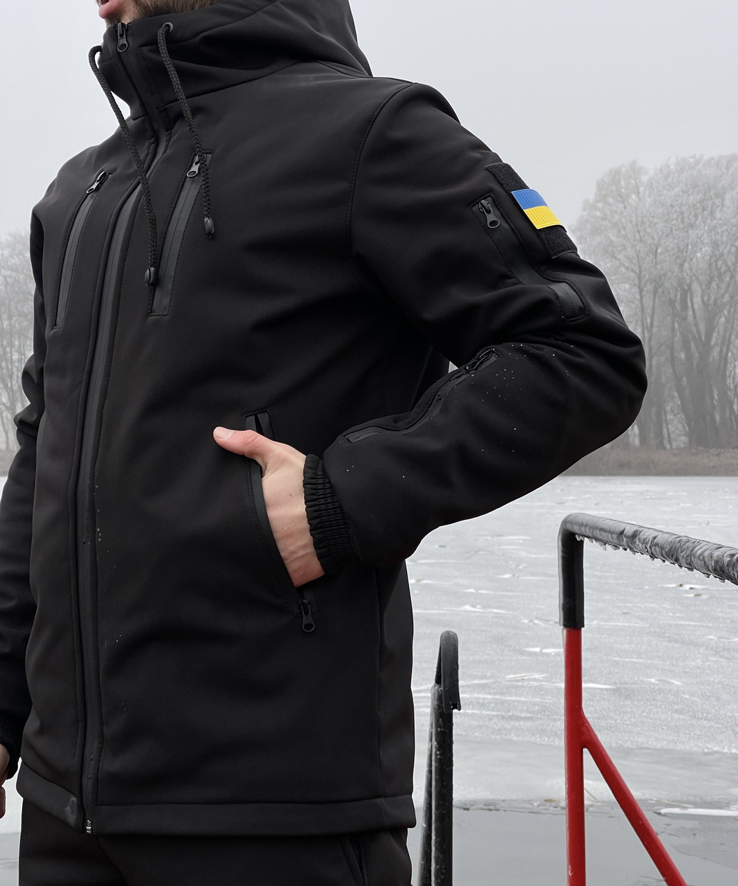 Куртка чоловіча softshell весняна осіння на флісі reef чорна вітрівка софтшелл з капюшоном весна осінь, фото 1