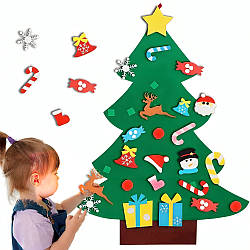 ОПТ 100шт, Дитяча новорічна ялинка з іграшками з фетру Chrismas Free / Безпечна ялинка для дітей на стіну