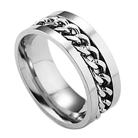 Мужское кольцо с цепью 8 мм, Размеры:16-22, Кольца из ювелирной стали, Мужские необычные кольца К-8, b2