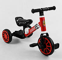 Червоний триколісний велосипед 2в1 велобіг для дітей, металева рама, колеса піна EVA, переднє d=21 см,