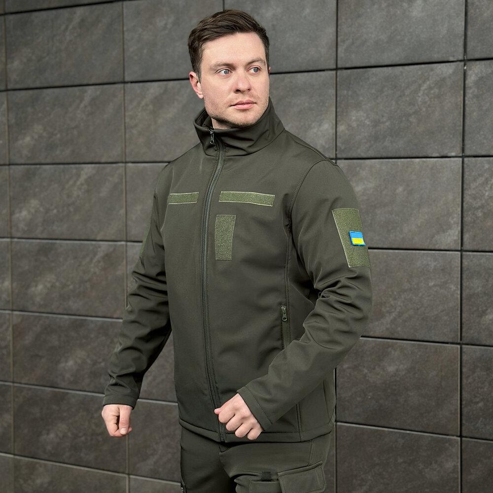 Демісезонна тактична куртка для чоловіків на флісі хакі Pobedov Shadow з липучками M