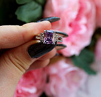 Жіноче кільце з аметистом, колір срібло, розмір 18