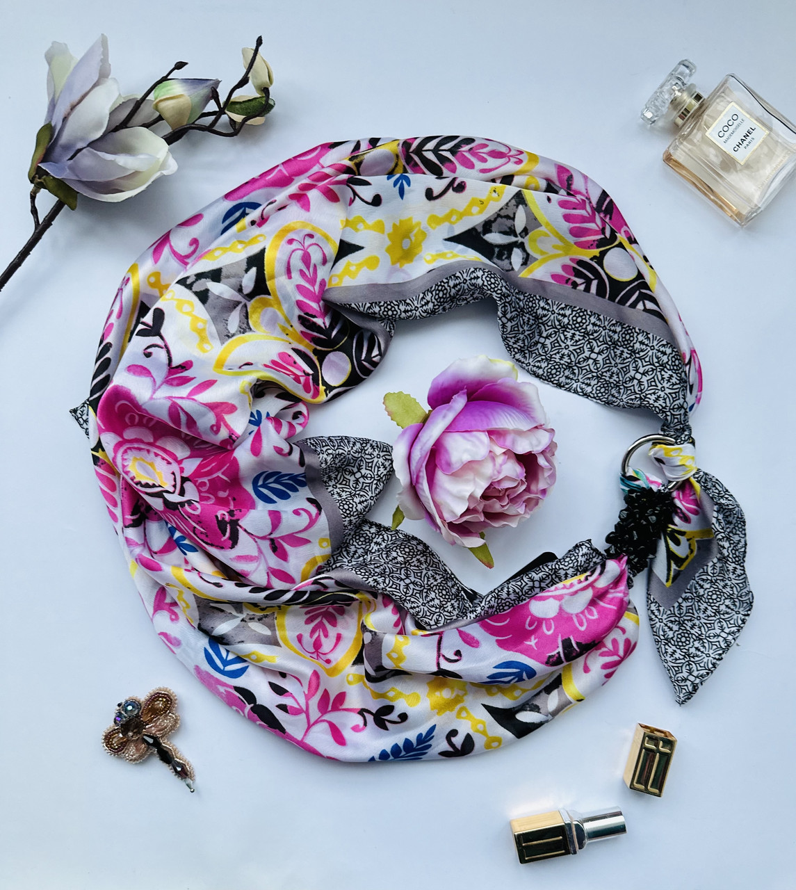 Шовкова хустка My Scarf "Фруктовий рай" шийна хустка, подарунок жінці