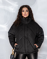 Куртка женская черная стеганая укороченная стильная с воротником стойка большого размера 50-72. 105631