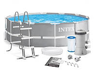 Intex 26718 (круглый) каркасный бассейн (366х122 см) (Картриджный насос 3785 л/ч, лестница)
