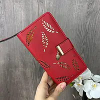 Неймовірно яскравий жіночий гаманець горизонтальний, великий гаманець на кнопці екошкіра червоний