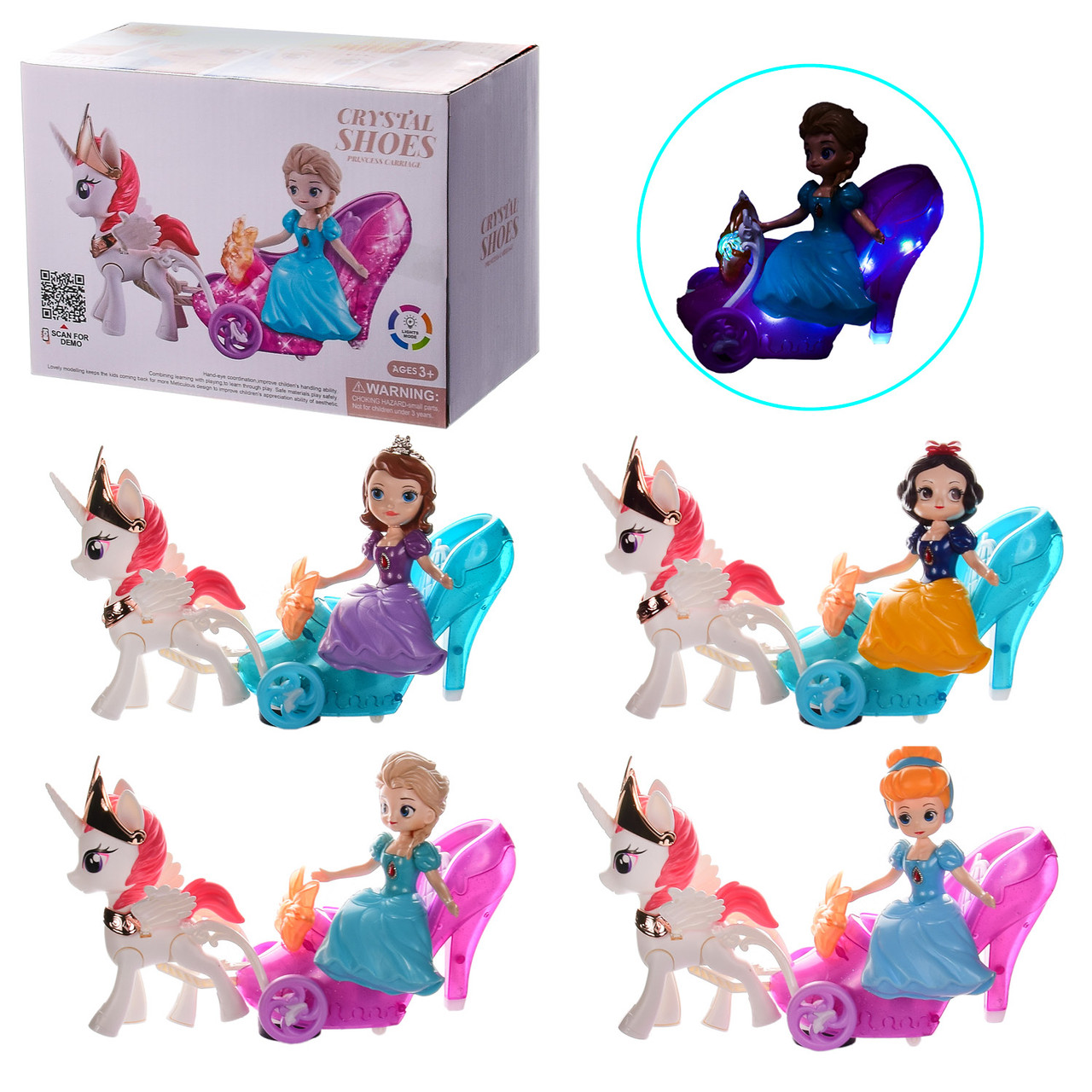 Музична карета (єдиноріг, принцеса, їде, звук коня, співає пісню, сопить, у коробці) LD-157ABCD, фото 1