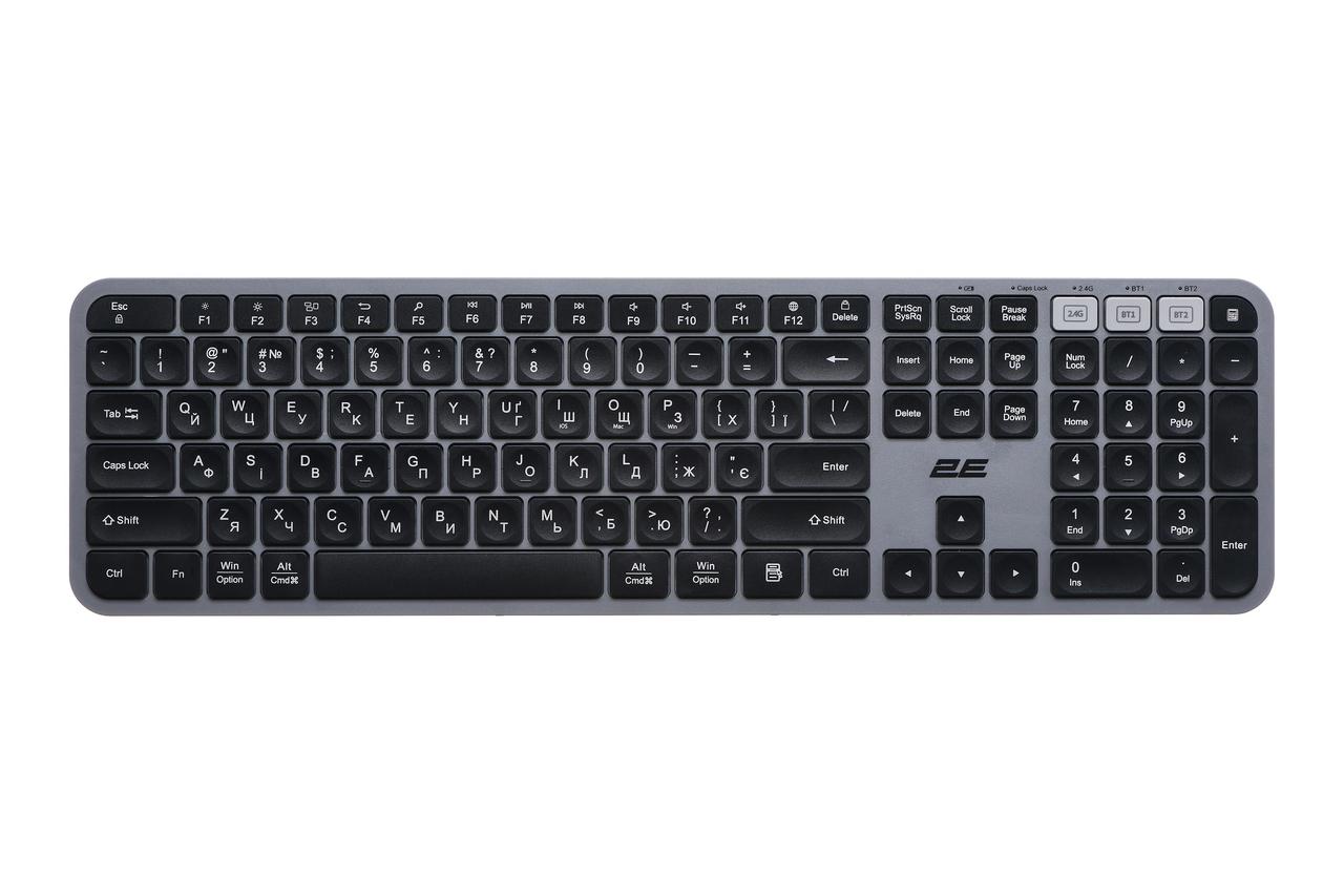 Комплект бездротової клавіатури з мишкою 2E MK440, WL/BT, EN/UKR, сіро-чорний