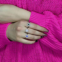 Женское серебряное кольцо с альпинитом и кубическим цирконием покрытое родием
