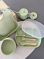 Набор детской силиконовой посуды 8 позиций Стильный набор для первого прикорма Цветной набор посуды