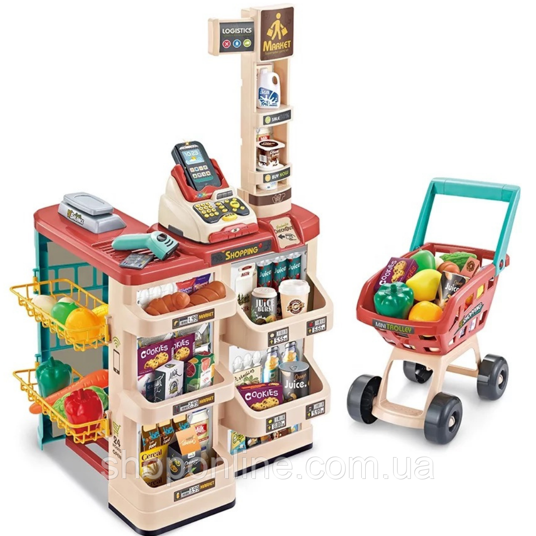 Гра Магазин Дитячий Набір Супермаркет із Касою + Сканер + Термінал зі світлом і Звуком 48 Деталей