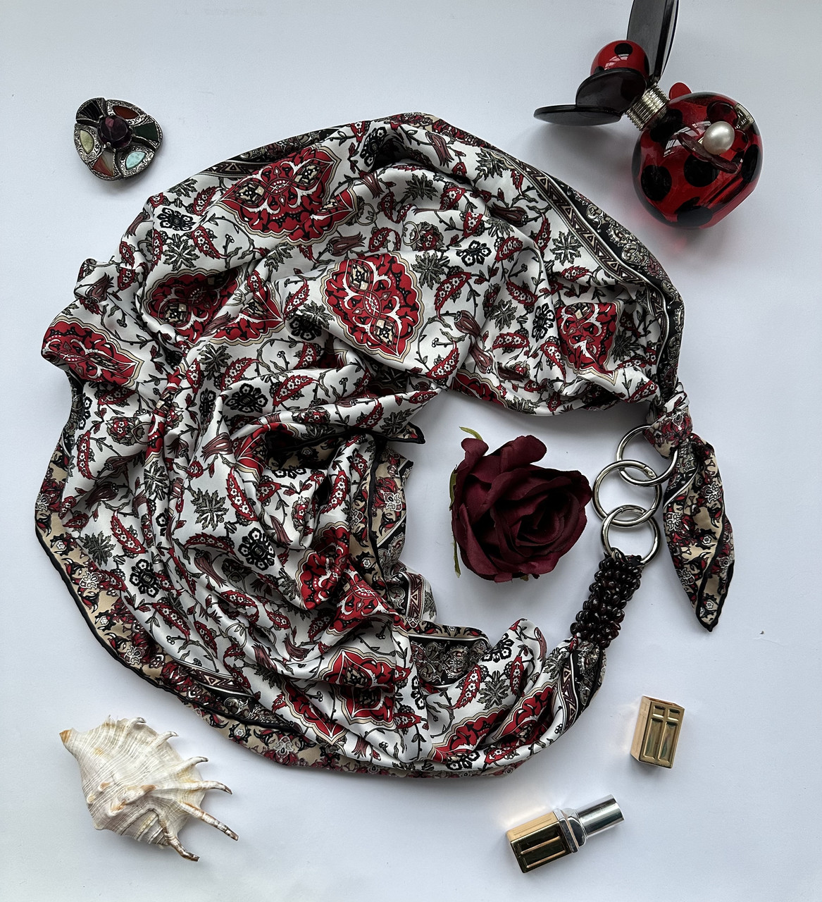 Шовкова хустка "Історія кохання" My Scarf, шийна хустка, подарунок жінці, камінь агат!