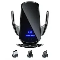 Тримач для мобільного з бездротовою зарядкою 15W Q3 Smart Sensor (Lightning+Micro+Type-C)