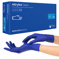 Нитриловые перчатки Mercator Medical Nitrylex BASIC, M (7-8), синие, 100 шт