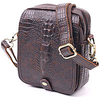 Фактурная мужская сумка из натуральной кожи с тиснением под крокодила 21300 Vintage Коричневая tn