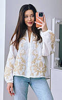 Рубашка женская белая с вышивкой, стильная вышиванка на пуговицах ESQ 5414