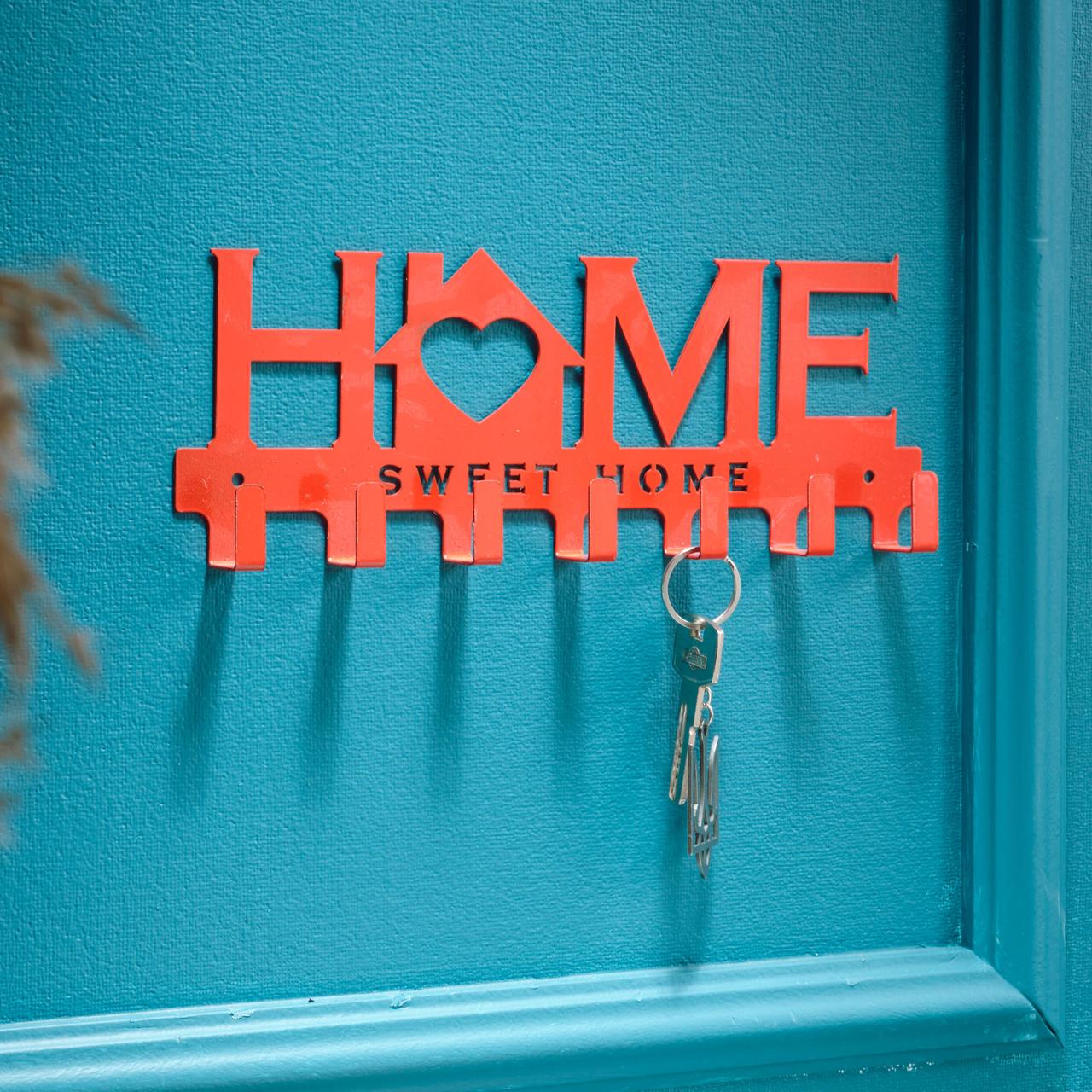 Ключниця настінна металічна 27*11см на 7 гачків Home sweet home