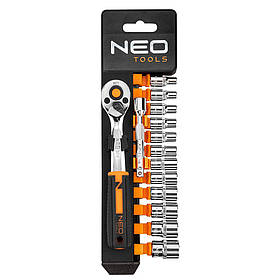 Neo Tools Набір торцевих головок, 14шт, 1/4", тріскачка 90 зубців, CrV