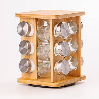 Набір для спецій 12 ємностей по 100 мл на дерев'яній підставці для кухні зберігання й дозування спецій