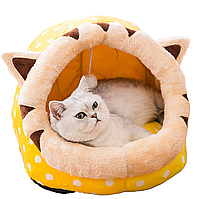 Будиночок Лежанка Юрта Великий Для Котів 48 см з Іграшкою Глибокий М'який Лежак Ліжечко з Внутрішньою подушкою