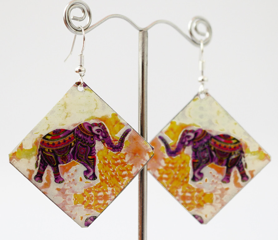 Сережки Хіппі Слоник No5 Квадрат