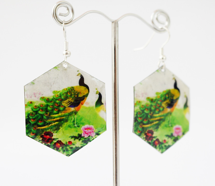 Сережки Хіппі Павлін No2 Шестигранник