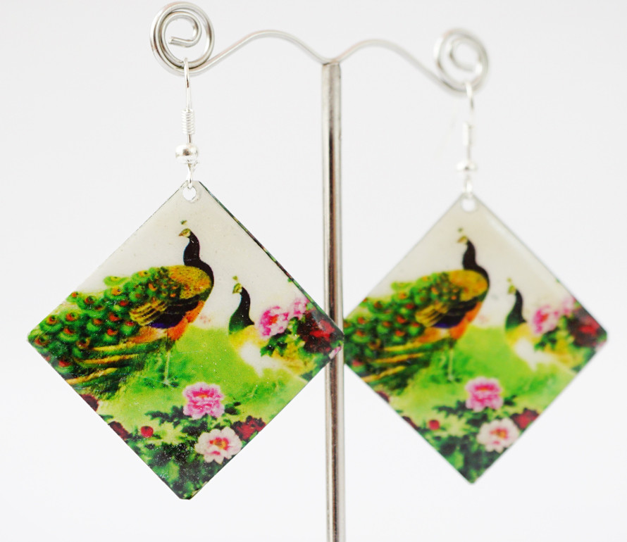 Сережки Хіппі Павлін No2 Квадрат