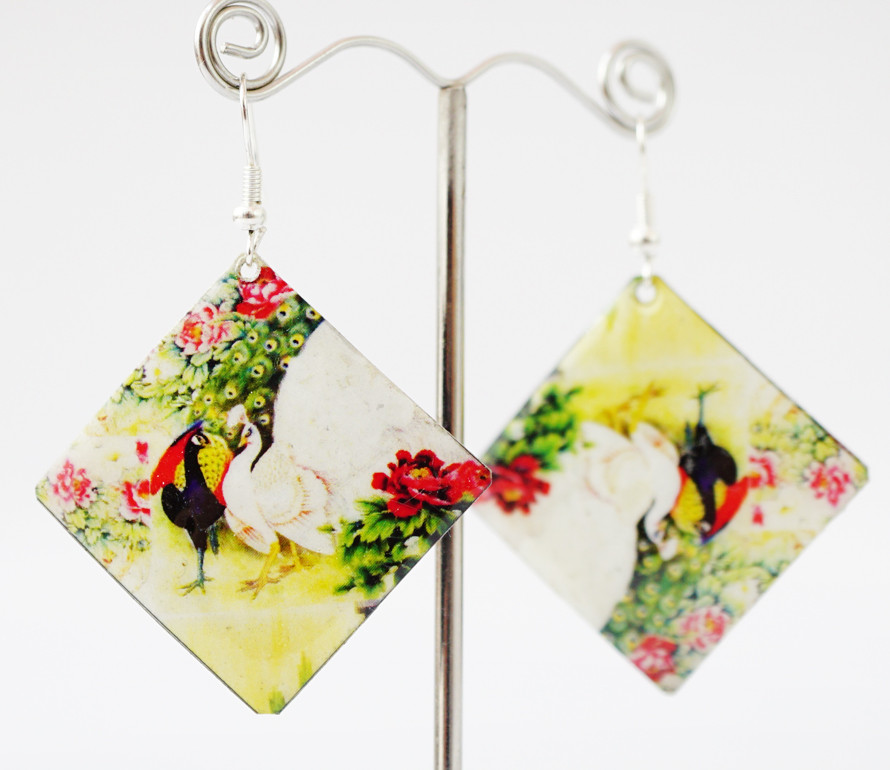 Сережки Хіппі Павлін No3 Квадрат