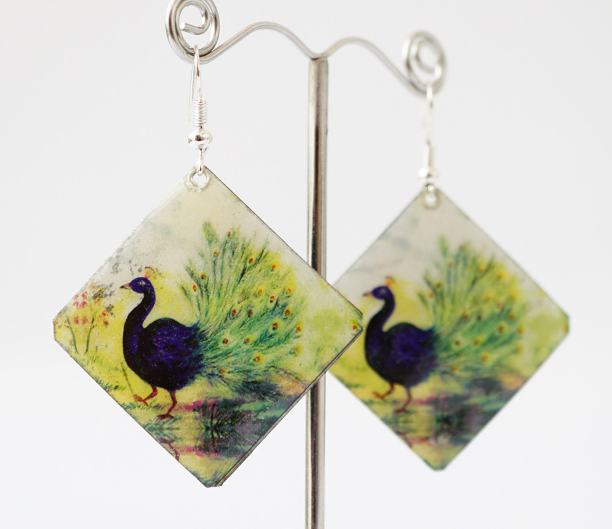 Сережки Хіппі Павлін No5 Квадрат