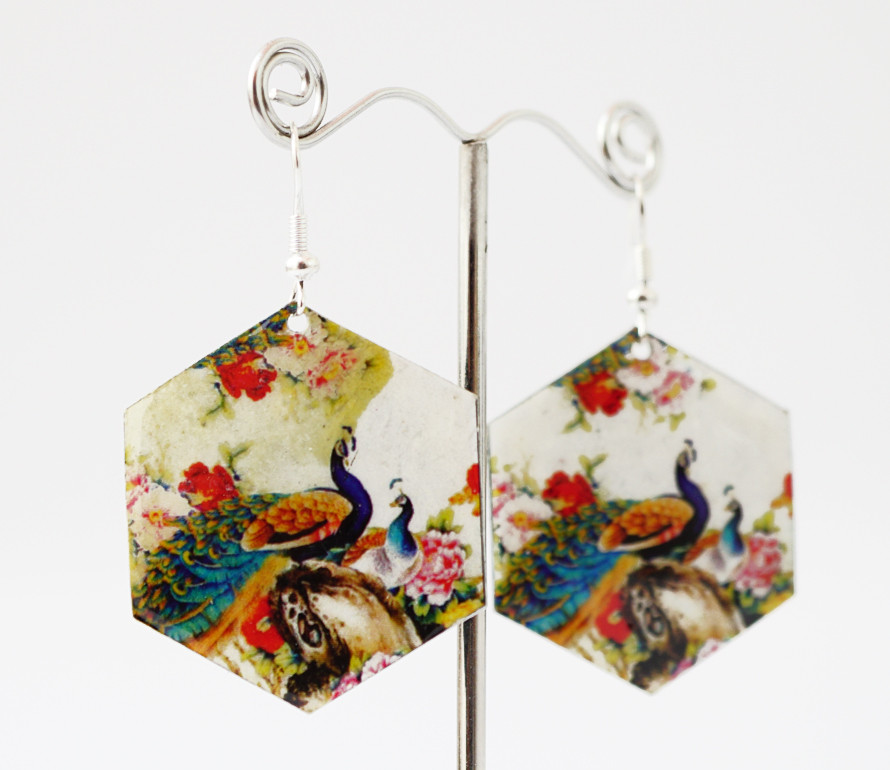 Сережки Хіппі Павлін No6 Шестигранник