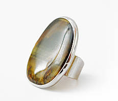 Кільце з великим натуральним каменем ТИГРОВИЙ ГЛАЗ