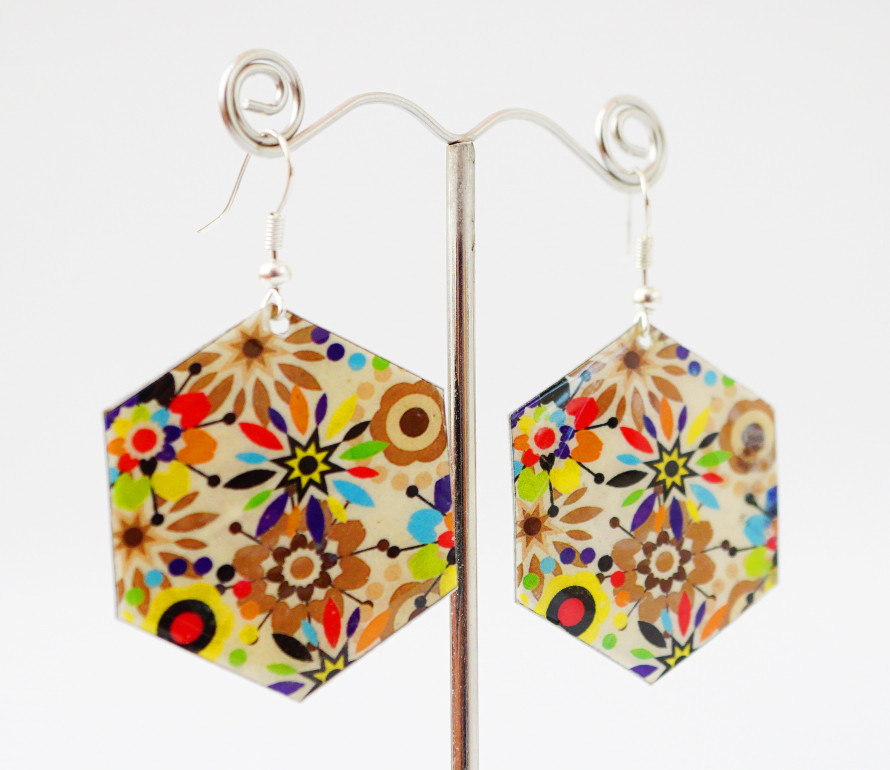 Сережки Хіппі Візерунок No3 Шестигранник