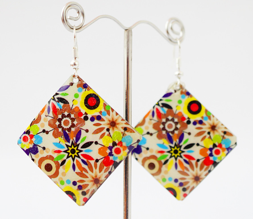 Сережки Хіппі Візерунок No3 Квадрат