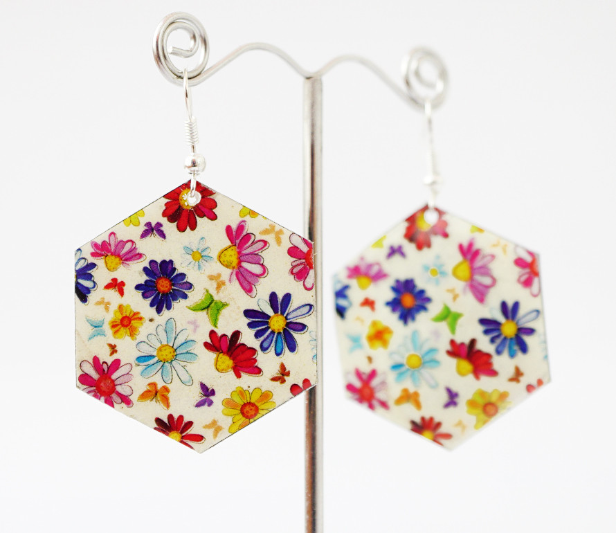 Сережки Хіппі Візерунок No4 Шестигранник