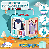 Розвивальна Іграшка Сортер для дітей Інтерактивний Бізікуб 6в1 Звуковий з Музикою і Піаніно Блакитний, фото 2