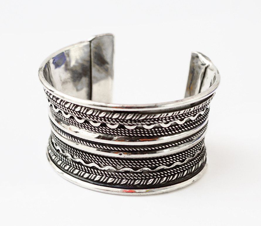 Браслет Скоба зиґзаґ увігнутий білий метал