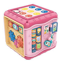 Дитяча розвивальна іграшка Сортер Монтессорі Інтерактивний Бізікуб Рожевий