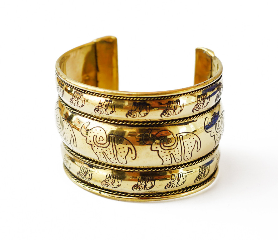 Браслет Скоба Слоники 3 дуті смужки жовтий метал