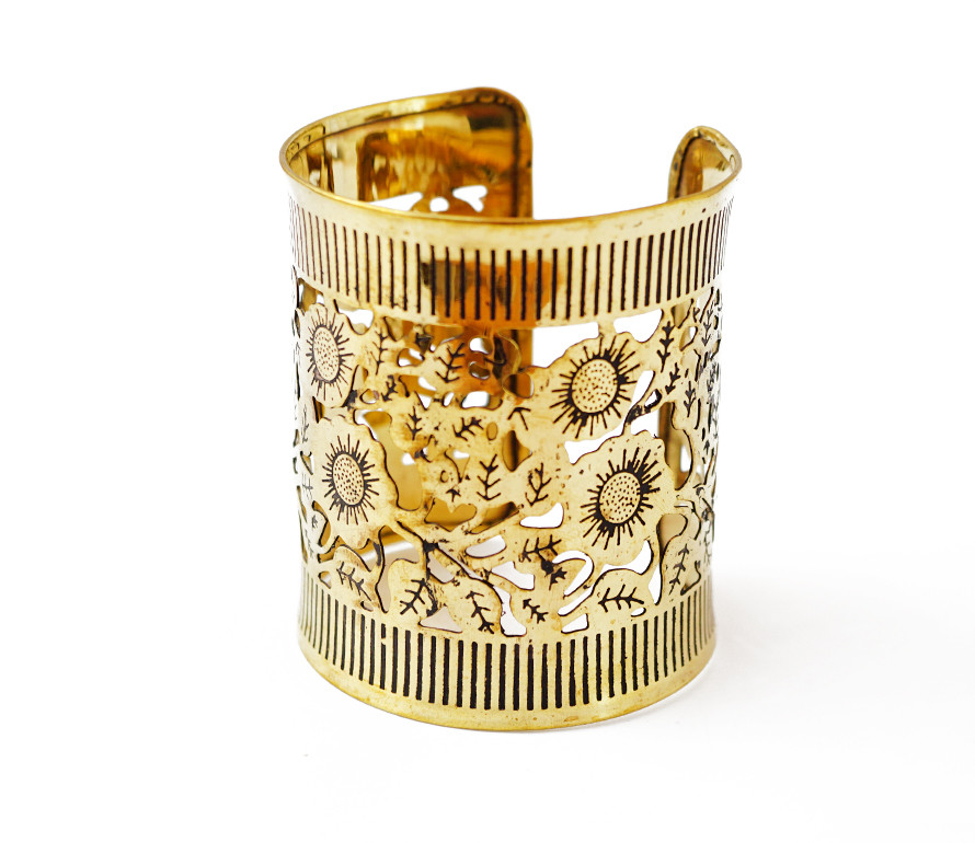 Браслет Скоба Візерунок прорізаний жовтий метал