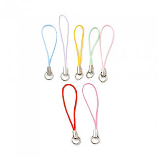 Шнур із Петлею Нейлон і Латунь, для Брелків, Мобільних, Колір: Мікс, Довжина 60мм, Кільце 8 мм, (25 шт)