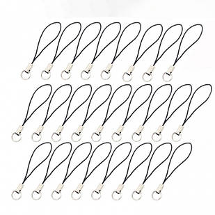 Шнур із петлею, Нейлон і Латунь, для Брелків, мобільних, Чорний, Довжина: 60 мм, Кільце: 8 мм, 25шт/уп