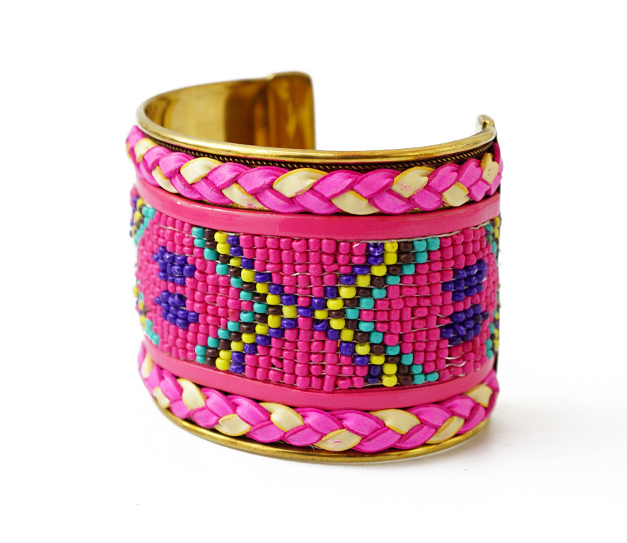 Браслет Скоба Біссер + Шкіра No2