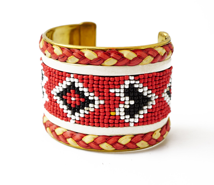 Браслет Скоба Біссер + Шкіра No11